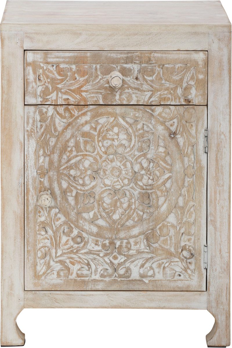Home affaire Nachtkastje Bonstetten van massief, gemakkelijk te onderhouden mangohout, met decoratief houtsnijwerk, breedte 50 cm
