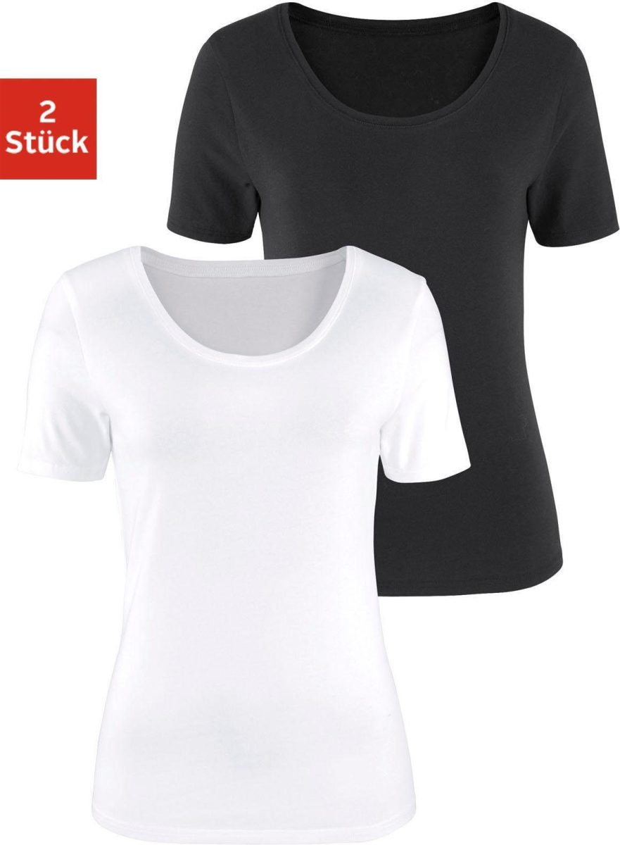 Vivance Shirt met korte mouwen elastische katoenkwaliteit (Set van 2)