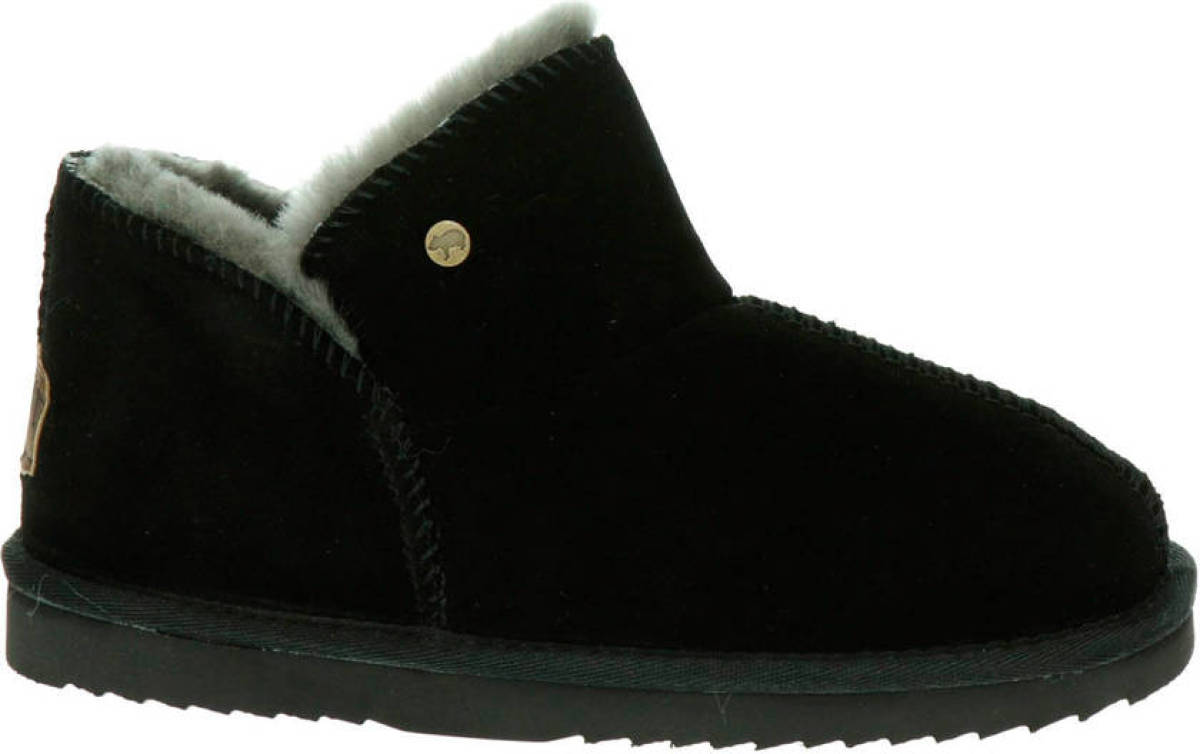 Warmbat Australia gevoerde suède pantoffels zwart