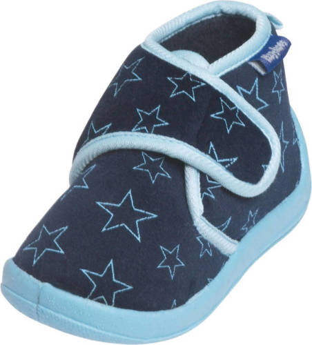 Playshoes pantoffels met sterrendessin Velcro donkerblauw/lichtblauw