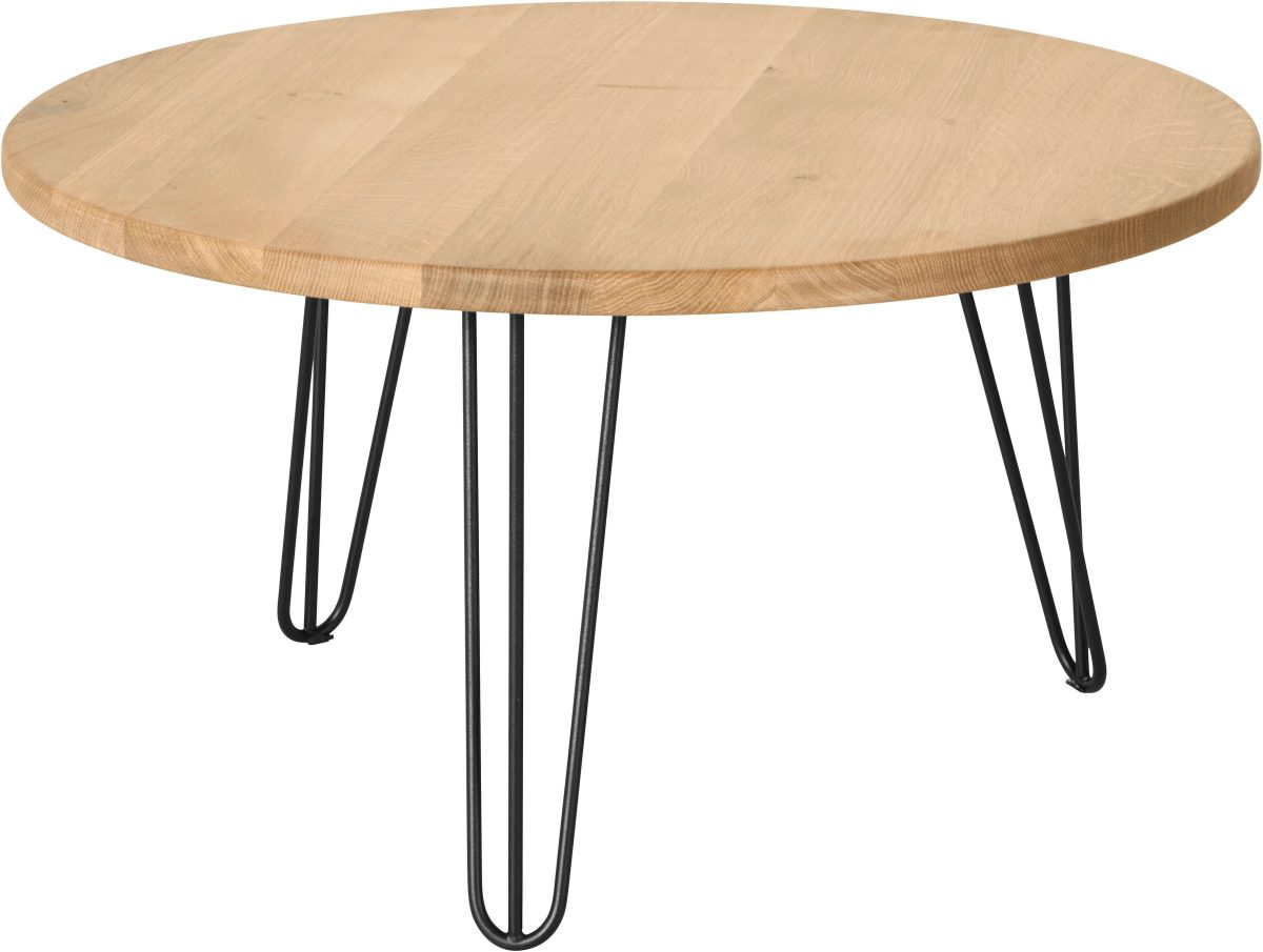 OTTO products Salontafel LENNARD van massief geolied wildeiken, met veganistische en gecertificeerde bio-olie behandeld, rond tafelblad, met metalen hairpin-frame