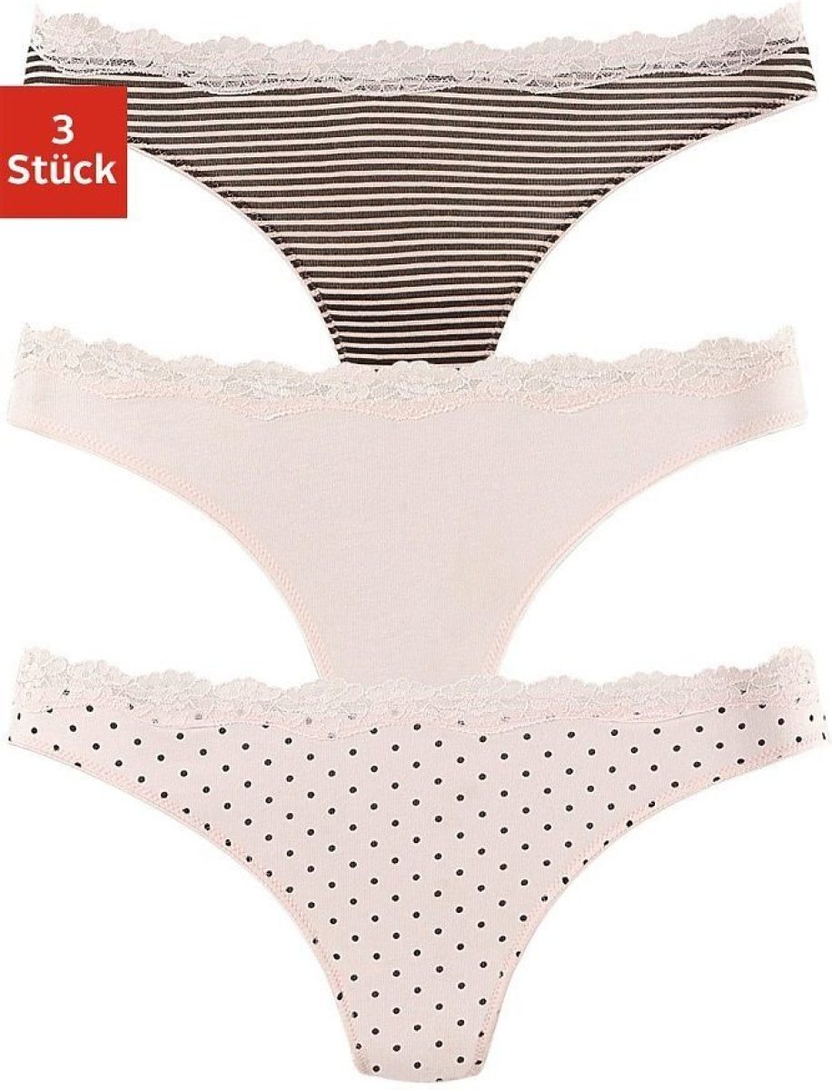Lascana String met fijne kant (3 stuks)