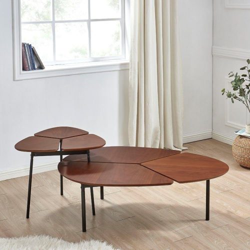 andas Salontafel Lyra set van 2, tafelblad van mooi fineerhout, onderstel van metaal, twee in elkaar integreerbare salontafels