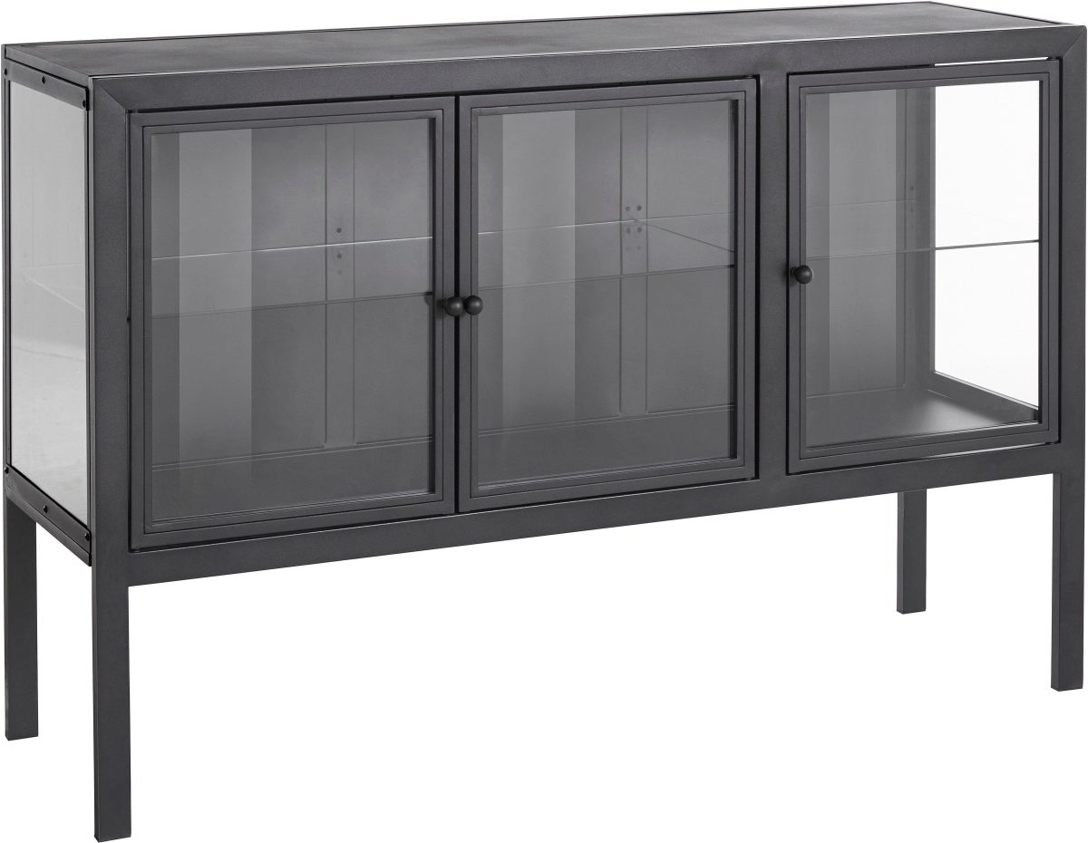 Leonique Dressoir Ashlee van mooi metaal gemaakt, met glasplateaus en glasdeuren, breedte 139 cm