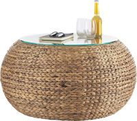 Home affaire Bijzettafeltje Gariés met een glazen blad, van gevlochten waterhyacint, diameter 80 cm