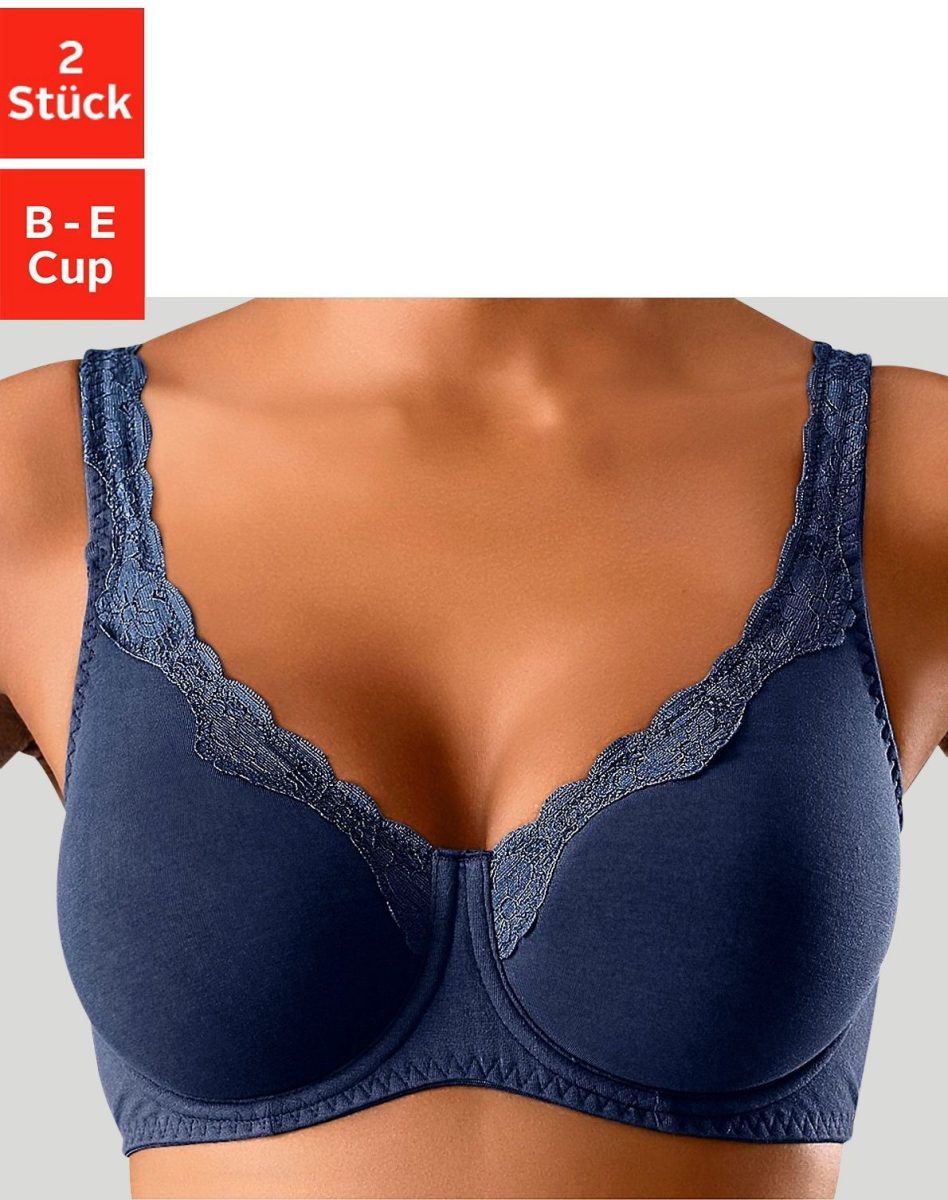 PETITE FLEUR Beugel-bh van katoen met kanten randje en bredere bandjes (Set van 2)