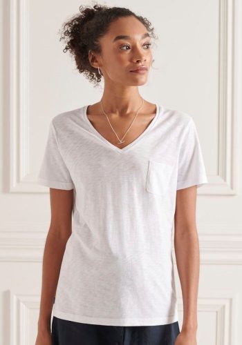 Superdry T-shirt SCRIPTED V NECK TEE T-shirt van biokatoen met V-hals en zak