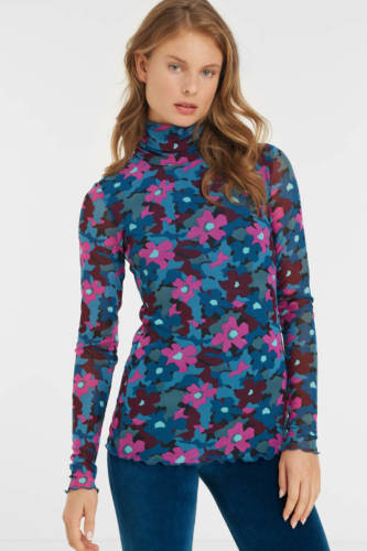 anytime mesh top met col bloemen print