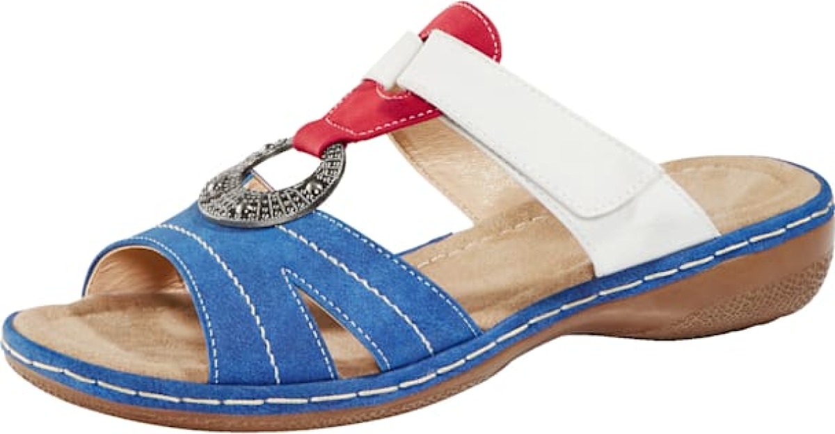Muiltje met ronde, metalen versiering Julietta Blauw/Wit/Rood