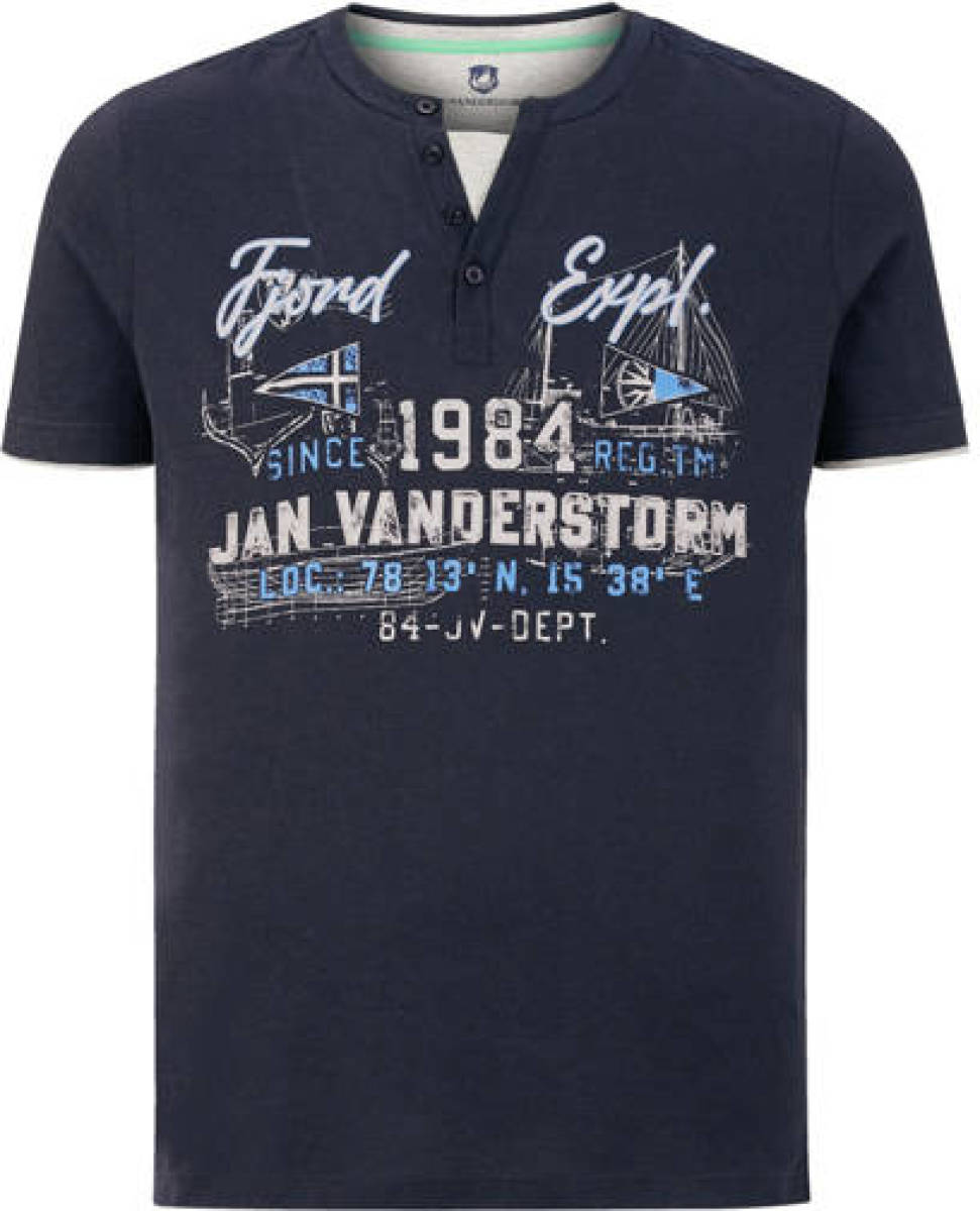 Jan Vanderstorm T-shirt NIELS Plus Size met printopdruk donkerblauw