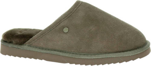 Warmbat Australia gevoerde suède pantoffels taupe