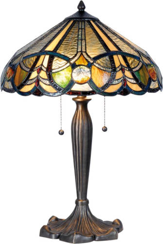 Clayre & Eef Tafellamp Met Tiffanykap ø 41x61 Cm 2x E27 Max 60w. - Bruin, Multi Colour - Ijzer, Glas