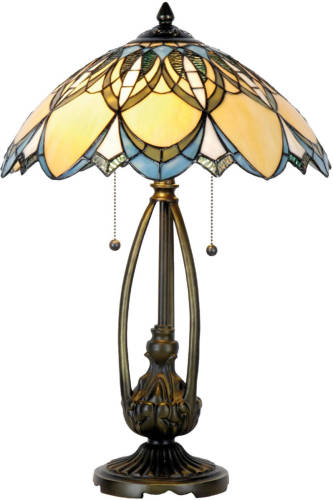Clayre & Eef Tafellamp Tiffany Compleet 60 X ø 40 Cm - Bruin, Groen, Blauw, Ivory - Ijzer, Glas
