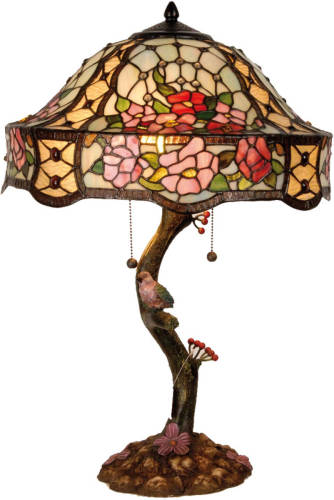 Clayre & Eef Tafellamp Tiffany Compleet ø 46 Cm E27x3 - Bruin, Roze, Multi Colour - Ijzer, Glas
