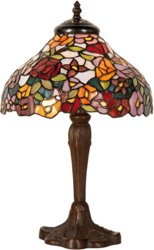 Clayre & Eef Tafellamp Tiffany Bloemen Compleet 40 X ø 26 Cm - Bruin, Rood, Paars, Multi Colour - Ijzer, Glas