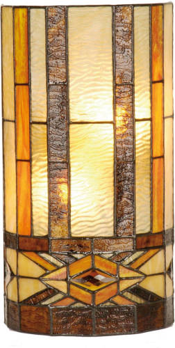 Clayre & Eef Tiffany Wandlamp Compleet Uit De Flintwood Serie - Bruin, Geel, Multi Colour - Ijzer, Glas