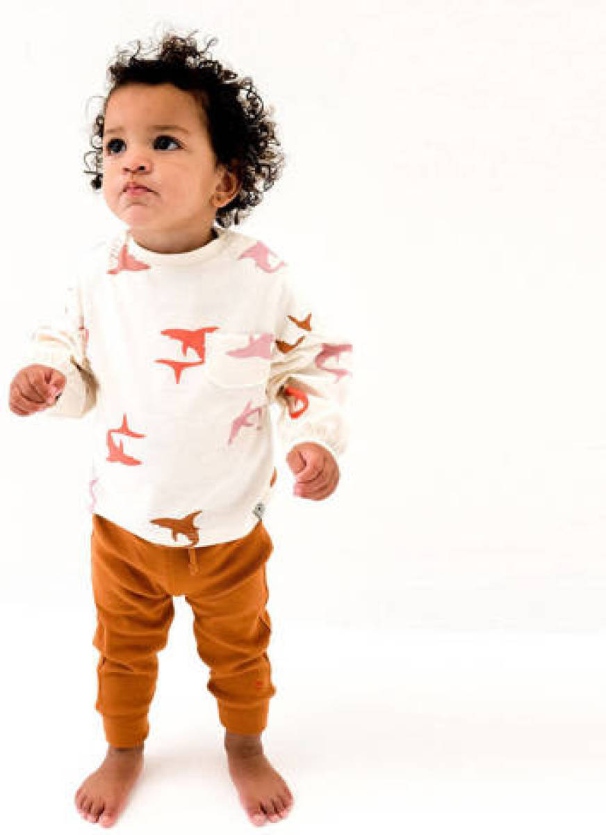 Wildfish longsleeve van biologisch katoen ecru/lichtroze/oranje