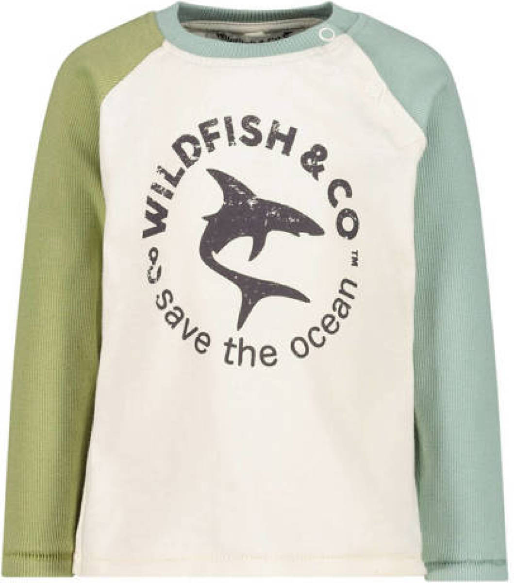 Wildfish longsleeve van biologisch katoen wit/lichtgroen/lichtblauw