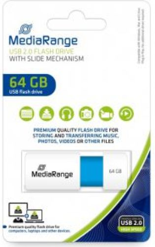 MediaRange USB Stick 64GB MR974 USB flash drive USB Type-A 2.0 Blauw, Wit