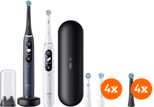 Oral-B iO 7 Zwart en Wit Duopack + opzetborstels (8 stuks)