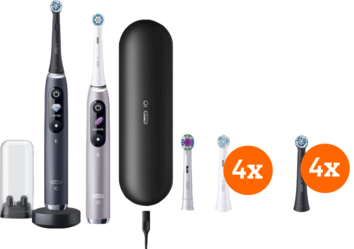 Oral-B iO 9n Rozenkwarts en Onyz Zwart Duopack + opzetborstels (8 stuks)