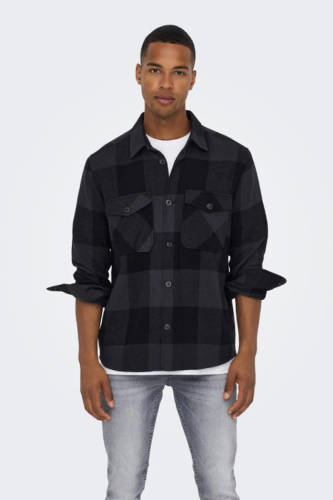 ONLY & SONS geruit regular fit overshirt ONSMILO dark navy