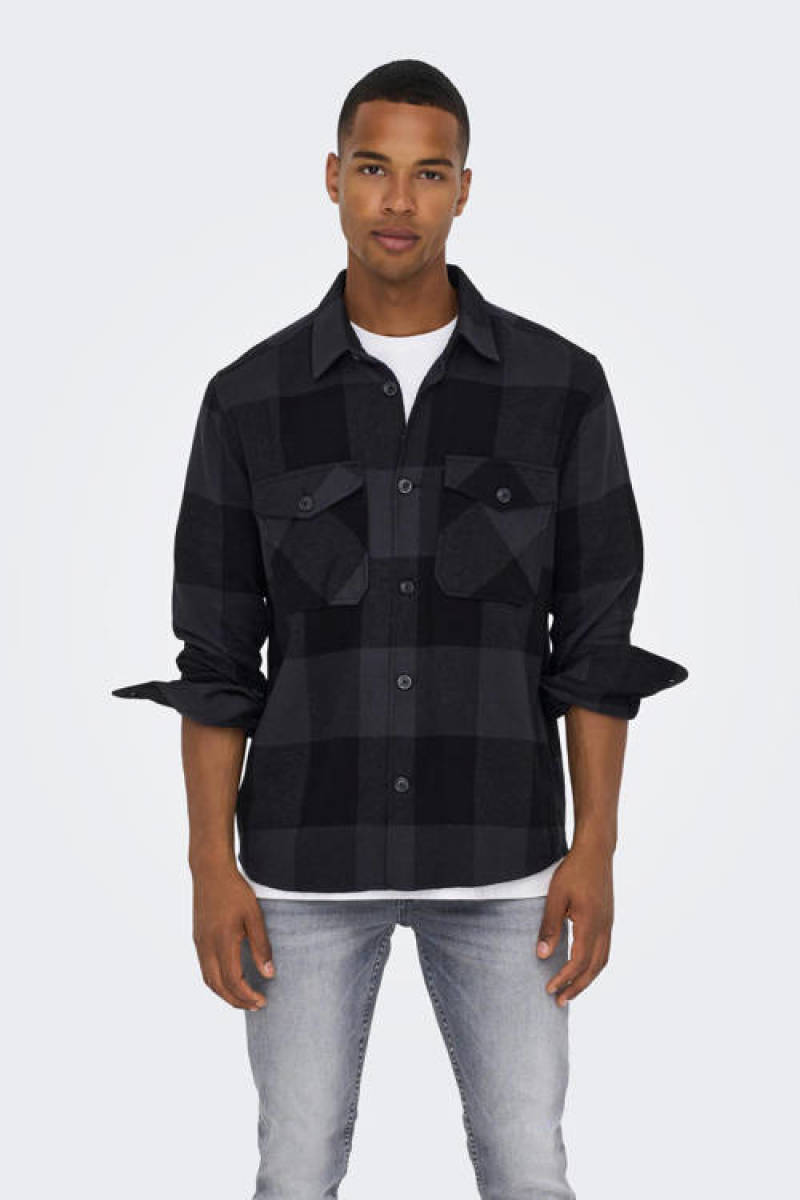 ONLY & SONS geruit regular fit overshirt ONSMILO dark navy