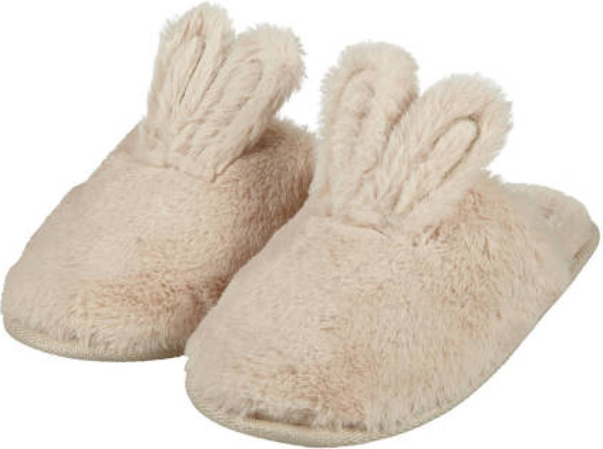 Apollo pantoffels van imitatiebont met bunny oren beige