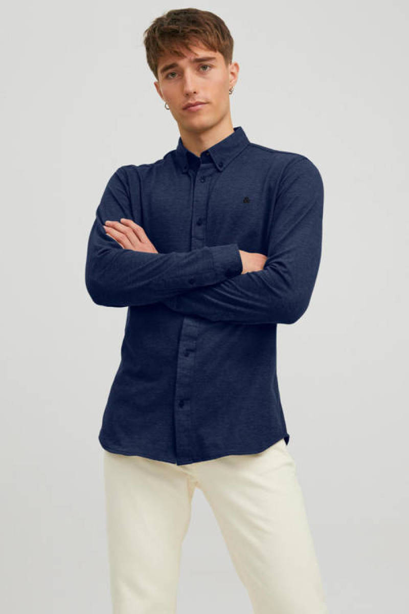 Jack & Jones gemêleerd slim fit overhemd JJPIQUE navy blazer