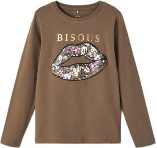 NAME IT longsleeve NKFNANORA van biologisch katoen kakigroen