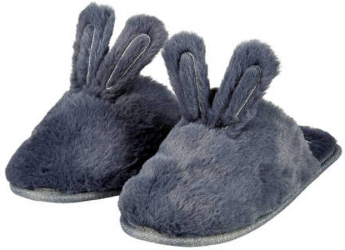 Apollo pantoffels van imitatiebont met bunny oren antraciet