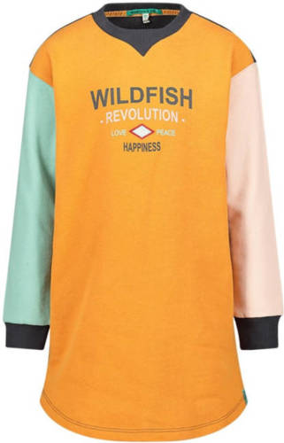 Wildfish T-shirtjurk Kyona van biologisch katoen geel/donkergrijs/lichtblauw