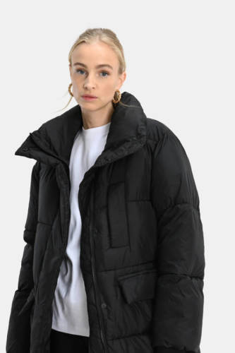 Shoeby Eksept jas LONG PUFFER J met ceintuur zwart