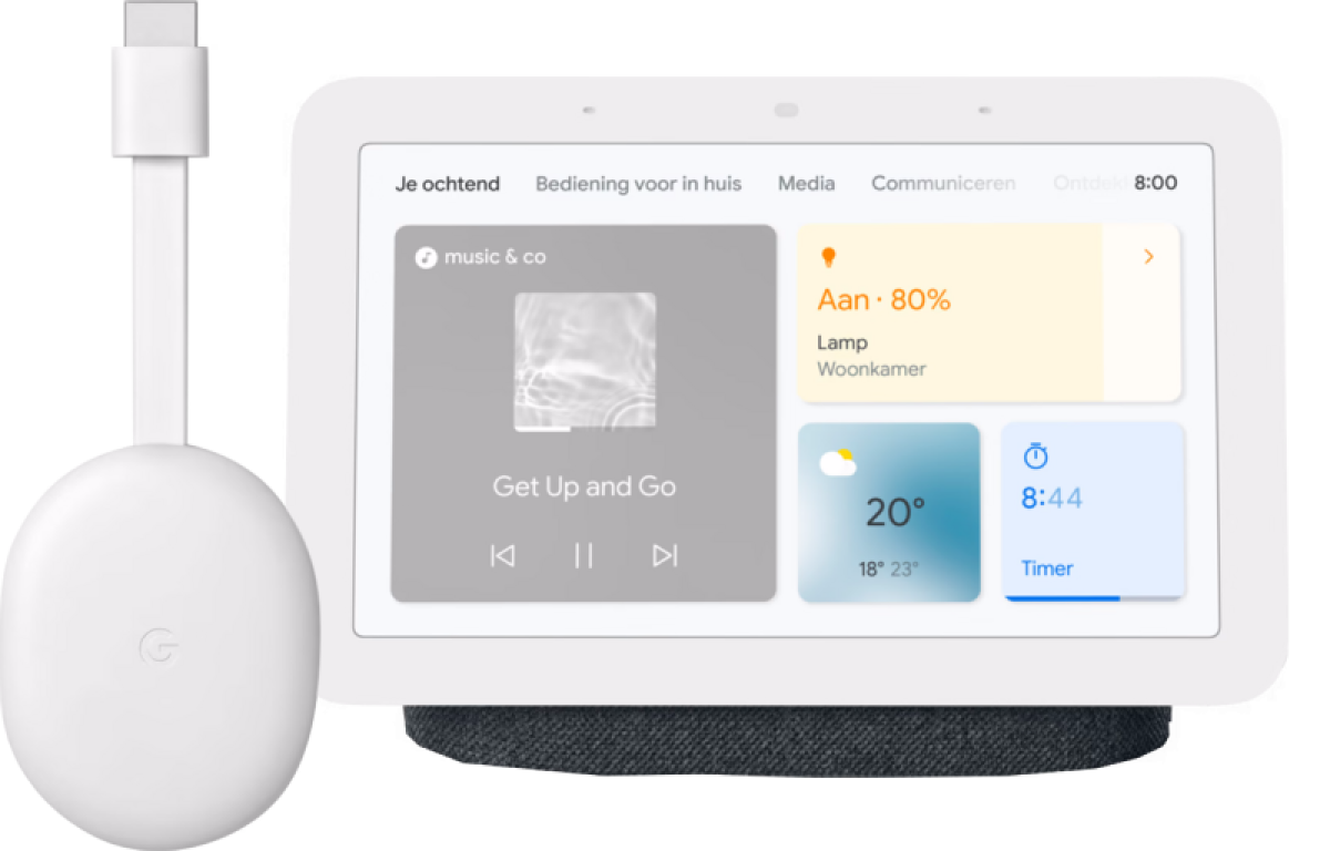 Google Chromecast HD met Google TV + Google Nest Hub 2 Chalk