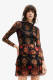 Desigual semi-transparante A-lijn jurk van gerecycled polyester zwart/oker/rood/oranje