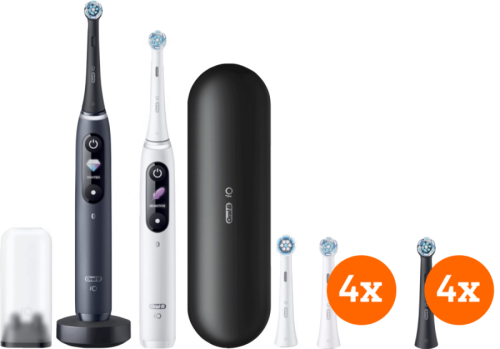 Oral-B iO 8n Zwart en Wit Duopack + iO Ultimate Clean opzetborstels (8 stuks)