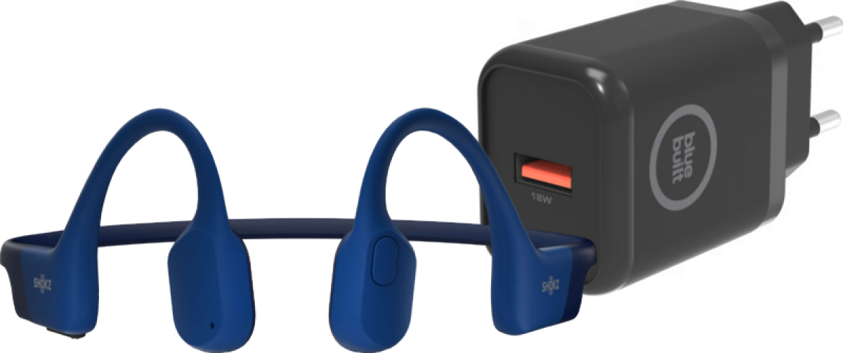 Shokz OpenRun Blauw + BlueBuilt Oplader 18W
