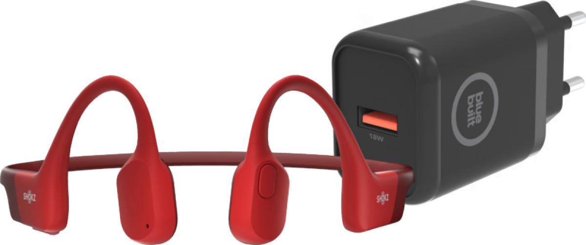 Shokz OpenRun Rood + BlueBuilt Oplader 18W