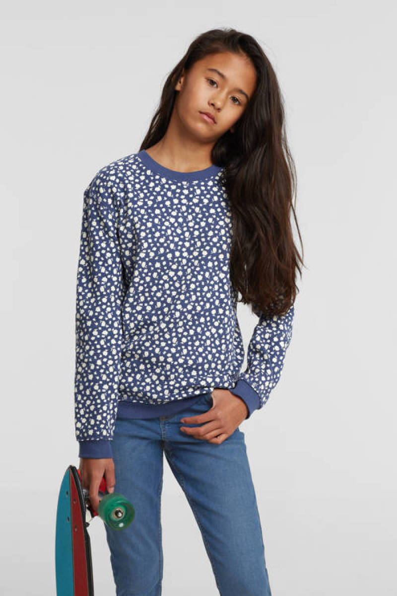 anytime longsleeve met bloemenprint donkerblauw