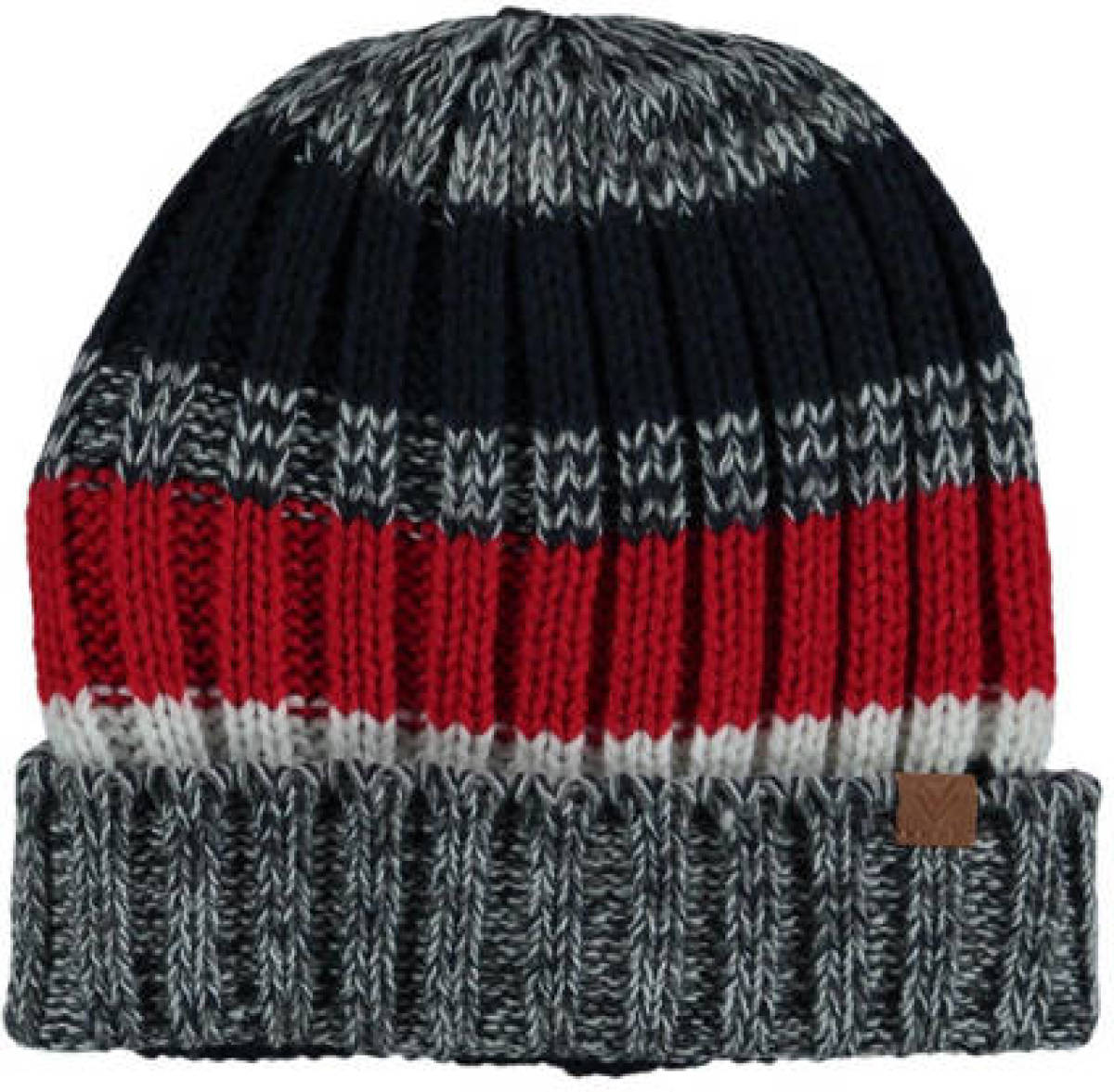 Sarlini rib gebreide muts met strepen grijs/rood