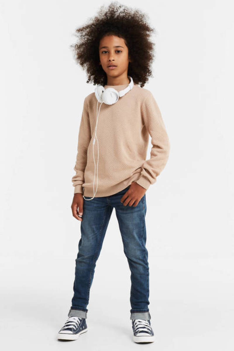 anytime gebreide trui met textuur beige