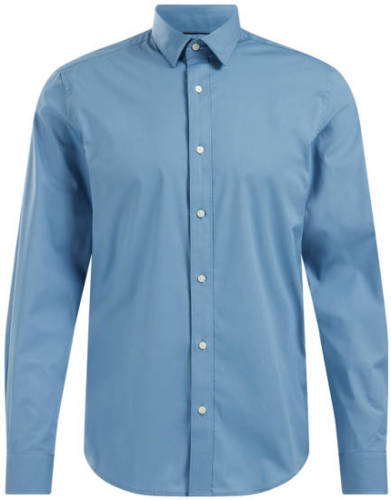 WE Fashion slim fit overhemd blue shadow