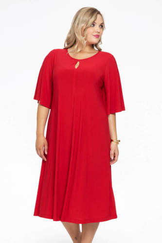 Yoek Travelstof A-lijn jurk rood