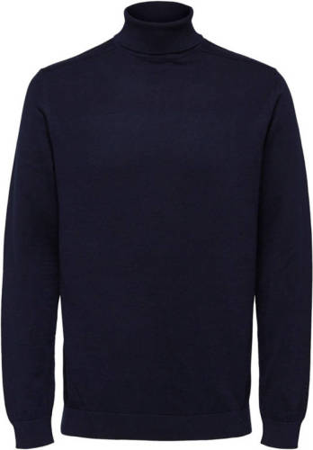 SELECTED HOMME fijngebreide coltrui donkerblauw