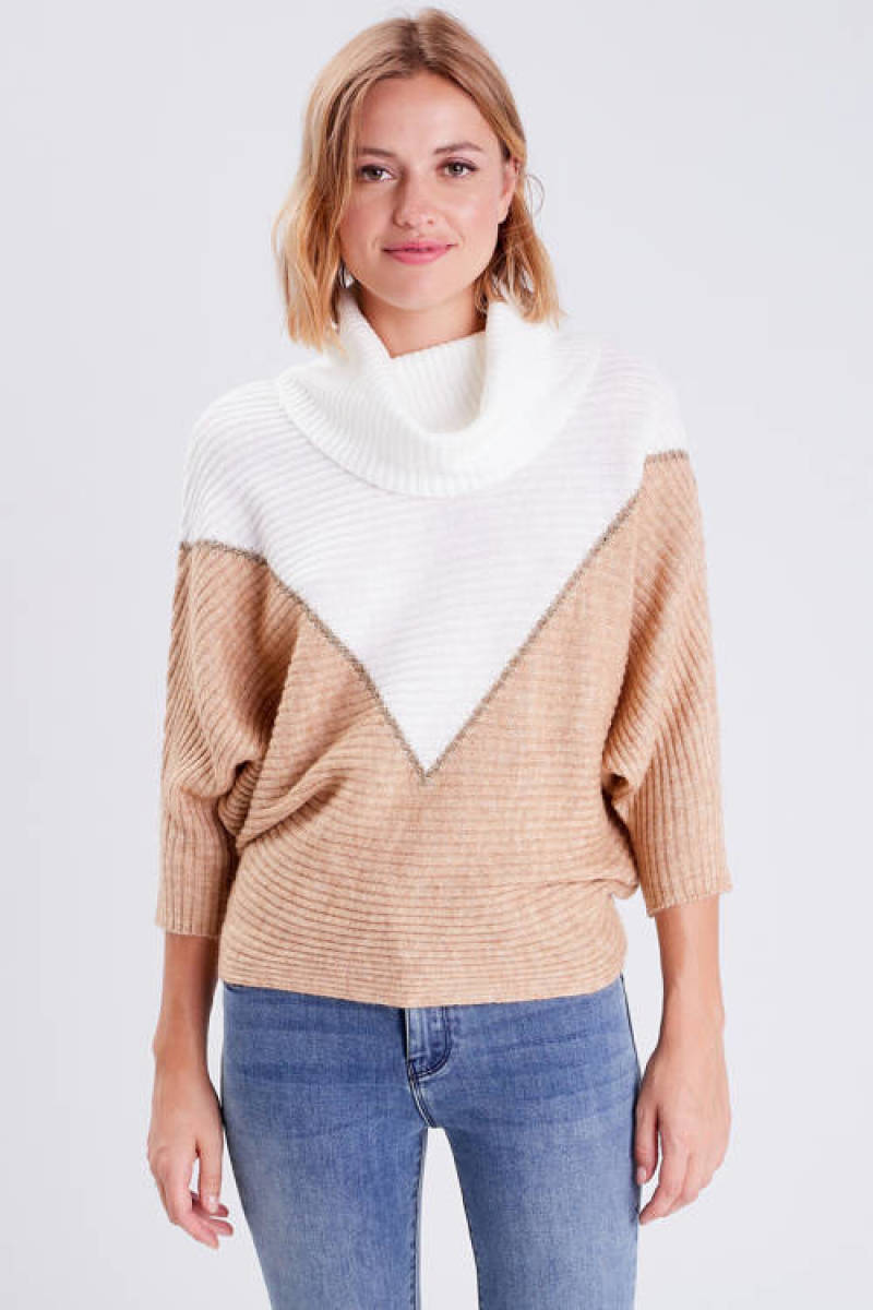 Cache Cache gemêleerde ribgebreide trui beige/ivoor/goud