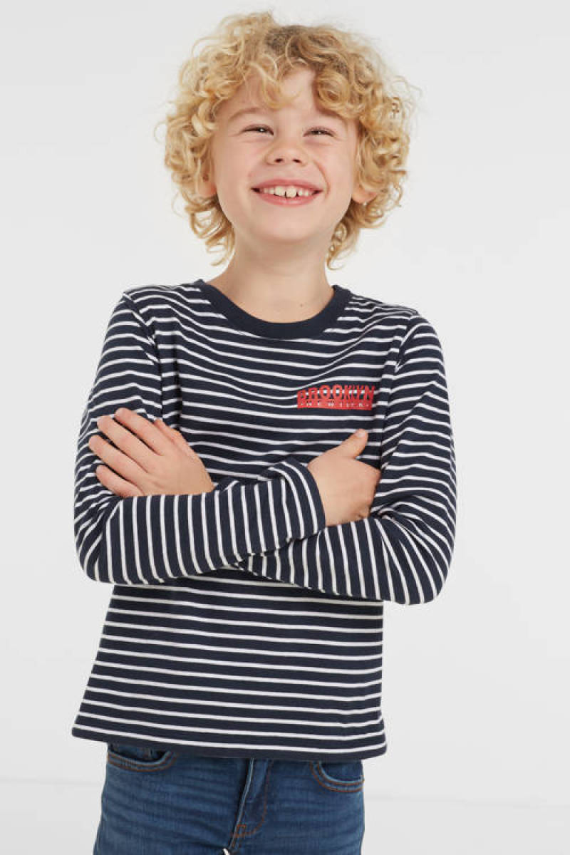 anytime gestreepte longsleeve T-shirt donkerblauw/wit