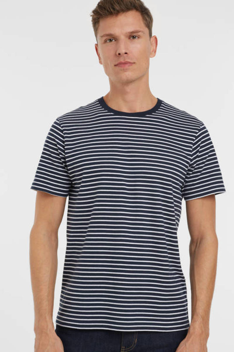 anytime gestreepte T-shirt donkerblauw/wit