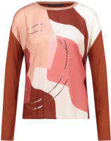 Expresso top met grafische print roodbruin/roze/ecru