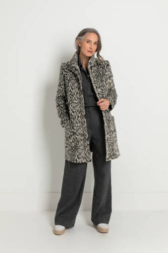 Claudia Sträter Maura by Claudia Strater coat met wol en dierenprint zwart/grijs