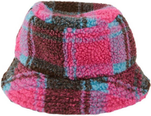 PIECES KIDS teddy bucket hat LPMILDA met ruit fuchsia